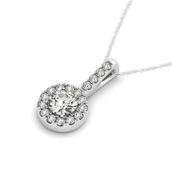 1.03 CTW Certified SI Diamond Solitaire Halo Necklace 14K White Gold - REF-173F3M - 30031