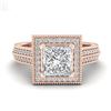 Image 2 : 2 CTW Princess VS/SI Diamond Solitaire Micro Pave Ring 18K Rose Gold - REF-472W8H - 37182