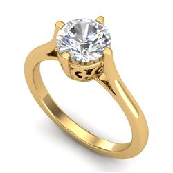 1.25 CTW VS/SI Diamond Solitaire Art Deco Ring 18K Yellow Gold - REF-490R9K - 37228