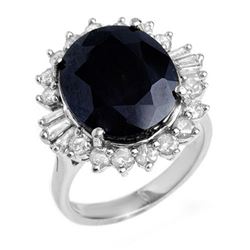 14.02 CTW Blue Sapphire & Diamond Ring 18K White Gold - REF-144F8M - 12862