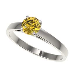 0.75 CTW Certified Intense Yellow SI Diamond Solitaire Engagement Ring 10K White Gold - REF-112W2H -