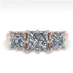 2.0 CTW Past Present Future VS/SI Princess Diamond Ring 18K Rose Gold - REF-414R2K - 35915