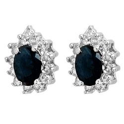 5.46 CTW Blue Sapphire & Diamond Earrings 18K White Gold - REF-100F8M - 12874