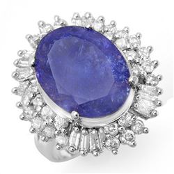 12.75 CTW Tanzanite & Diamond Ring 18K White Gold - REF-480F9M - 14437