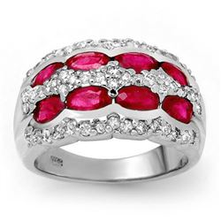 2.50 CTW Ruby & Diamond Ring 14K White Gold - REF-105M5F - 14146