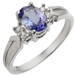 1.10 CTW Tanzanite & Diamond Ring 18K White Gold - REF-36W2H - 10187