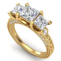 2.66 CTW Princess VS/SI Diamond Art Deco 3 Stone Ring 18K Yellow Gold - REF-581H8W - 37159