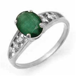 1.50 CTW Emerald & Diamond Ring 18K White Gold - REF-33F5M - 14284