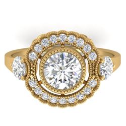 1.9 CTW Certified VS/SI Diamond Art Deco 3 Stone Ring 14K Yellow Gold - REF-411X5T - 30548