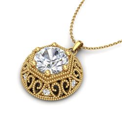 1.11 CTW VS/SI Diamond Solitaire Art Deco Necklace 18K Yellow Gold - REF-315F2M - 36925