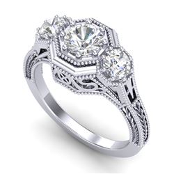 1.05 CTW VS/SI Diamond Solitaire Art Deco 3 Stone Ring 18K White Gold - REF-200Y2N - 37100