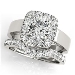 1.8 CTW Certified VS/SI Diamond 2Pc Wedding Set Solitaire Halo 14K White Gold - REF-265W3H - 31226