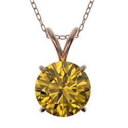 1.50 CTW Certified Intense Yellow SI Diamond Solitaire Necklace 10K Rose Gold - REF-259Y5N - 33229