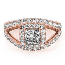 1.85 CTW Certified VS/SI Princess Diamond Solitaire Halo Ring 18K Rose Gold - REF-261N3Y - 27196