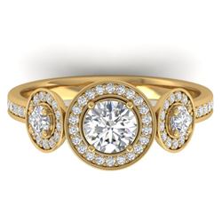 1.25 CTW Certified VS/SI Diamond Art Deco 3 Stone Micro Halo Ring 14K Yellow Gold - REF-134H5W - 303