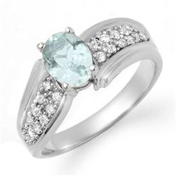 1.20 CTW Aquamarine & Diamond Ring 18K White Gold - REF-60X2T - 14523