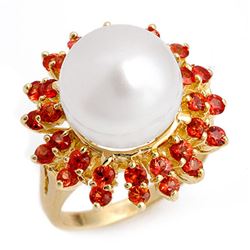 1.50 CTW Red Sapphire & Pearl Ring 10K Yellow Gold - REF-54R9K - 10444