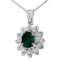 1.55 CTW Emerald & Diamond Pendant 14K White Gold - REF-41R8K - 13790