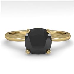 3.0 CTW Cushion Black Diamond Engagement Designer Ring 18K Yellow Gold - REF-107Y5N - 32458