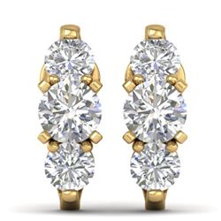 2 CTW Certified VS/SI Diamond 3 Stone Stud Earrings 14K Yellow Gold - REF-230K4R - 30479