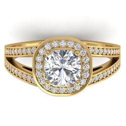 1.5 CTW Cushion Cut Certified VS/SI Diamond Art Deco Ring 14K Yellow Gold - REF-429X8T - 30335