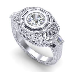 1.13 CTW VS/SI Diamond Art Deco Ring 18K White Gold - REF-360H2W - 37046