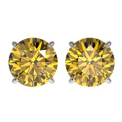 2.57 CTW Certified Intense Yellow SI Diamond Solitaire Stud Earrings 10K White Gold - REF-381H8W - 3