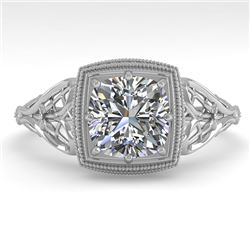 1.0 CTW Certified VS/SI Cushion Diamond Engagement Ring Deco 18K White Gold - REF-344H4W - 36045