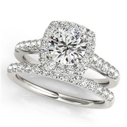 1.45 CTW Certified VS/SI Diamond 2Pc Wedding Set Solitaire Halo 14K White Gold - REF-160K2R - 30714