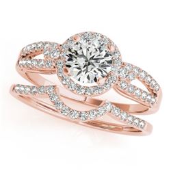 1.11 CTW Certified VS/SI Diamond 2Pc Wedding Set Solitaire Halo 14K Rose Gold - REF-196T2X - 31179