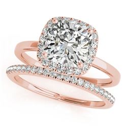 1.33 CTW Certified VS/SI Cushion Diamond 2Pc Set Solitaire Halo 14K Rose Gold - REF-431R3K - 31413