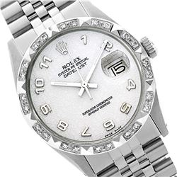 Rolex Men's Stainless Steel, QuickSet, Arabic Dial with Pyrimid Diam Bezel  - REF-430M9H