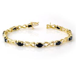 7.0 CTW Blue Sapphire & Diamond Bracelet 10K Yellow Gold - REF-44T8X - 13598