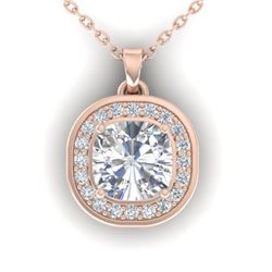 1.25 CTW Cushion Cut Certified VS/SI Diamond Art Deco Necklace 14K Rose Gold - REF-402K9R - 30340