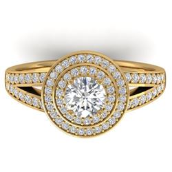 1.15 CTW Certified VS/SI Diamond Art Deco Halo Ring 14K Yellow Gold - REF-147H3W - 30365