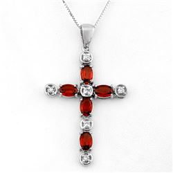 3.15 CTW Garnet & Diamond Necklace 10K White Gold - REF-33M6F - 11281