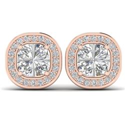 2 CTW Cushion Cut Certified VS/SI Diamond Art Deco Stud Earrings 14K Rose Gold - REF-390F2M - 30337