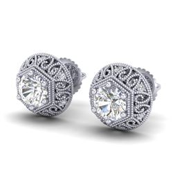 1.31 CTW VS/SI Diamond Solitaire Art Deco Stud Earrings 18K White Gold - REF-236K4R - 36920