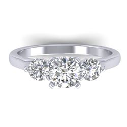 1.37 CTW Certified VS/SI Diamond Art Deco 3 Stone Ring 14K White Gold - REF-212R9K - 30483