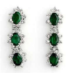 4.88 CTW Emerald & Diamond Earrings 14K White Gold - REF-104T5X - 11300