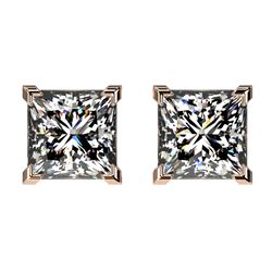 2 CTW Certified VS/SI Quality Princess Diamond Stud Earrings 10K Rose Gold - REF-552T2X - 33095