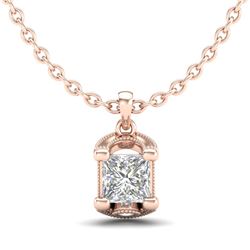 1.25 CTW Princess VS/SI Diamond Solitaire Art Deco Necklace 18K Rose Gold - REF-315R2K - 37155