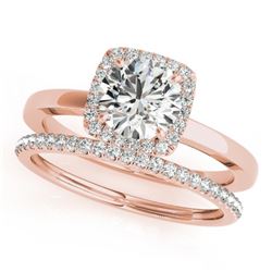 0.83 CTW Certified VS/SI Diamond 2Pc Wedding Set Solitaire Halo 14K Rose Gold - REF-124Y4N - 30730