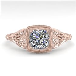0.50 CTW Certified VS/SI Cushion Diamond Engagement Ring Deco 18K Rose Gold - REF-113M8F - 36026