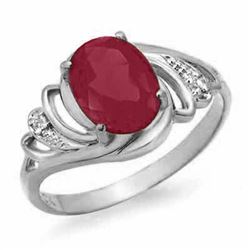 2.25 CTW Ruby & Diamond Ring 18K White Gold - REF-34W9H - 13871
