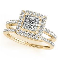 1.01 CTW Certified VS/SI Princess Diamond 2Pc Set Solitaire Halo 14K Yellow Gold - REF-149X3T - 3135