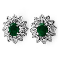 3.10 CTW Emerald & Diamond Earrings 14K White Gold - REF-80M5F - 13789