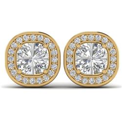 2 CTW Cushion Cut Certified VS/SI Diamond Art Deco Stud Earrings 14K Yellow Gold - REF-390H2W - 3033