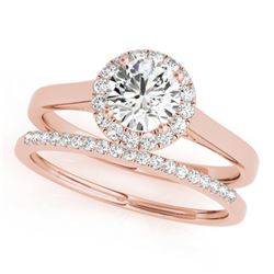 0.89 CTW Certified VS/SI Diamond 2Pc Wedding Set Solitaire Halo 14K Rose Gold - REF-135K6R - 30985
