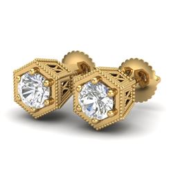 1.15 CTW VS/SI Diamond Solitaire Art Deco Stud Earrings 18K Yellow Gold - REF-174N5Y - 37219